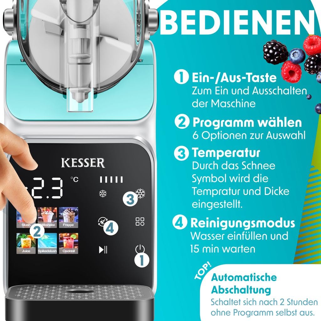 KESSER® Slush Maschine für zu Hause - Slush Ice Maker 2L - für Slush, Eis-Cocktails, Frappés, Milchshakes & gefrorenen Saft - in 25 min & mit 6 Programmen - inkl. 3x Becher & Rezeptbuch, Hellblau