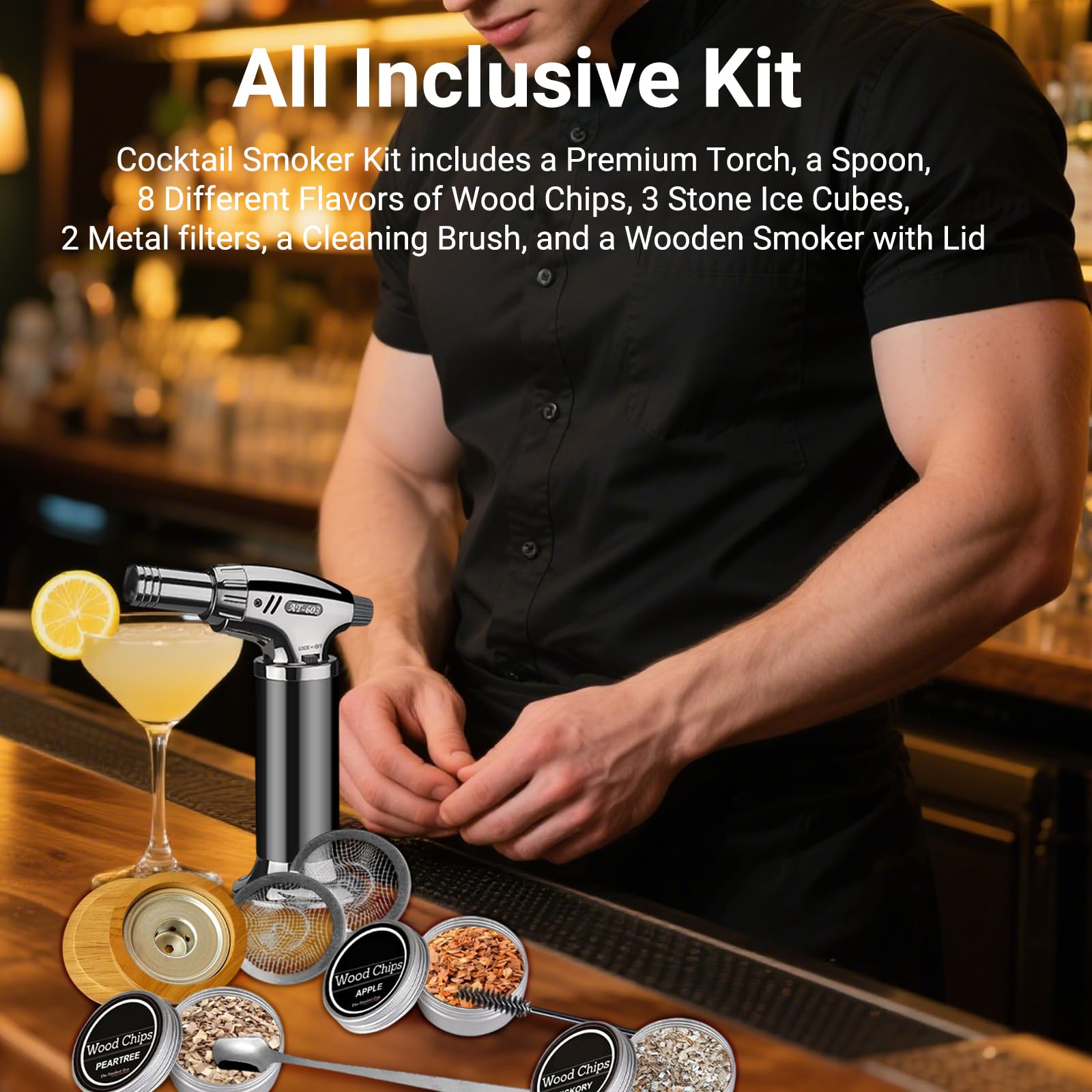 RoseFlower Kit de ahumador cocteles, Kit de ahumador antiguo para whisky, bebidas, bourbon, bistec, pescado y queso - Bebidas alimenticias con sabor a humo infundido - Regalo del día del padre