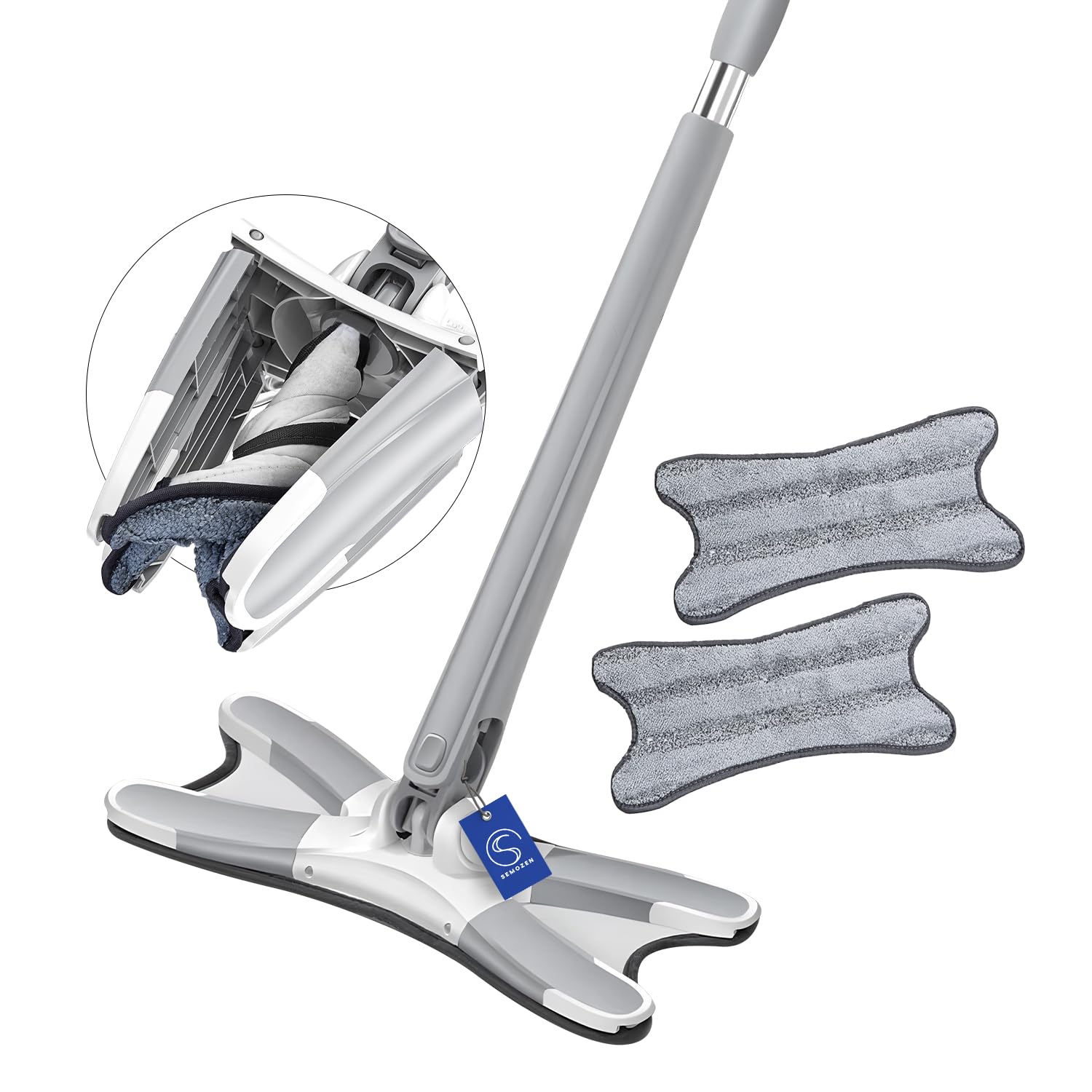 SemozenX-Type Microfibre Mop with 360° Rotating Head, No Need to Wash Dust Mop, Hands-Free Wash Self Wringing Flat Mop, Manual Extrusion Household Cleaning Tools, Dry/Wet Mop, Lazy Mop(Grey)