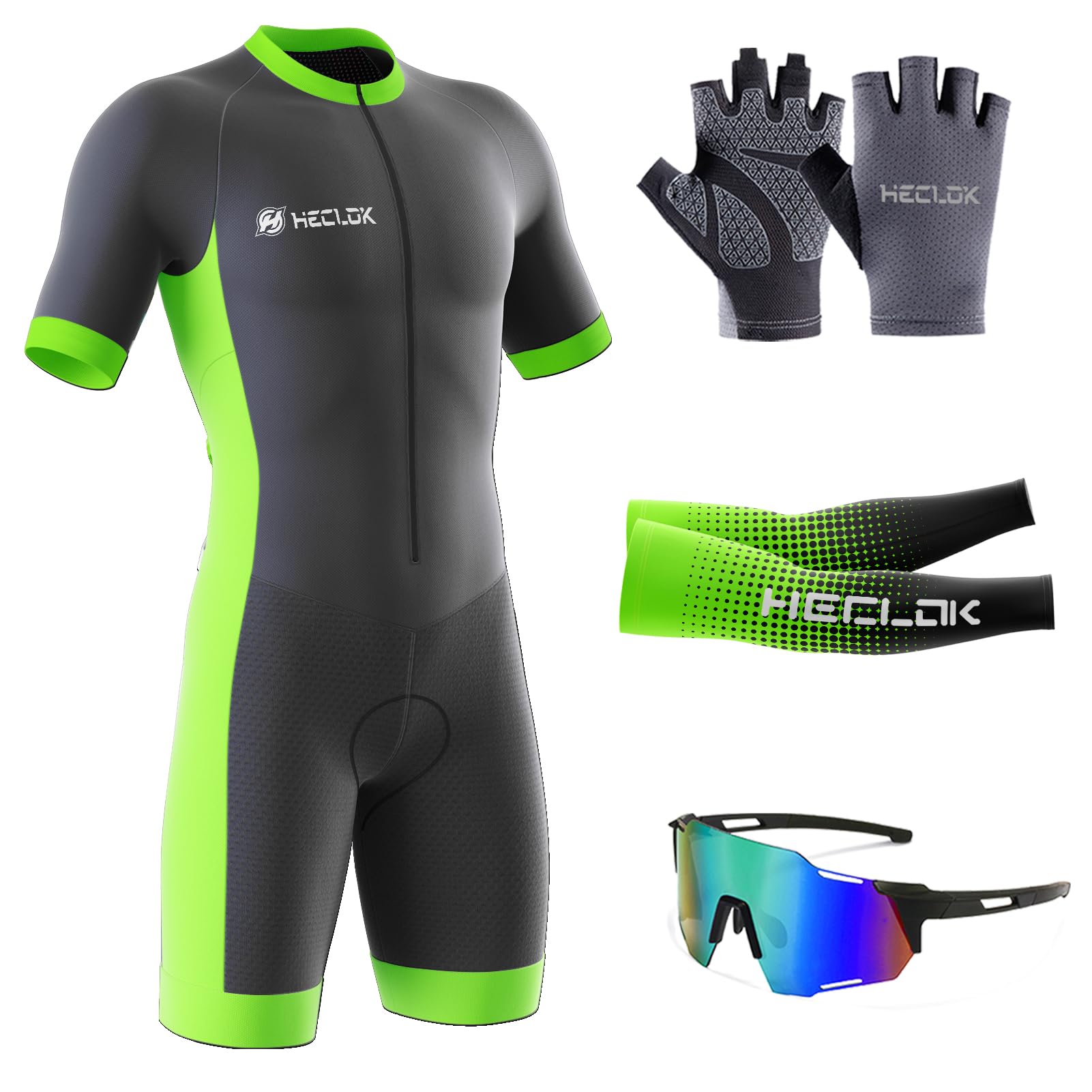 Men’s Cycling Skinsuit, Quick Dry Triathlon Suit-9D Padded-Breathable-Short Sleeve One Piece Bodysuit for Bicycle Training, Racing Bike, Cyclist Clothing， One Piece Trisuit Bike (TYP-2,XL)