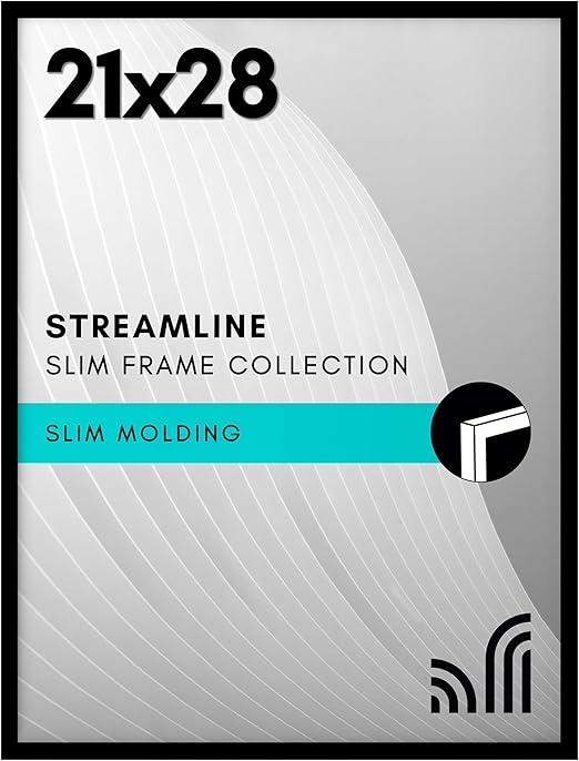 Americanflat 21x28 Poster Frame with Polished Plexiglass - Streamline Collection - Thin Border Picture Frame for Wall Display - Hanging Hardware Included - Black