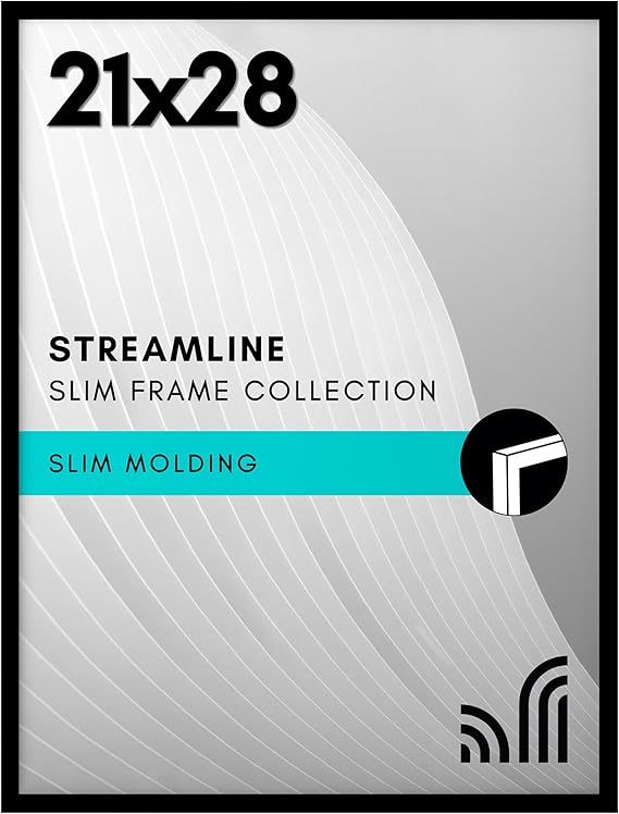 Americanflat 21x28 Poster Frame with Polished Plexiglass - Streamline Collection - Thin Border Picture Frame for Wall Display - Hanging Hardware Included - Black