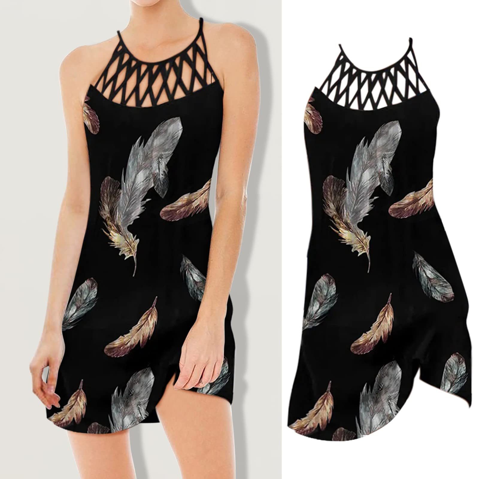 Vestido de malla casual sin mangas estampado de estilo étnico para primavera y verano para mujer