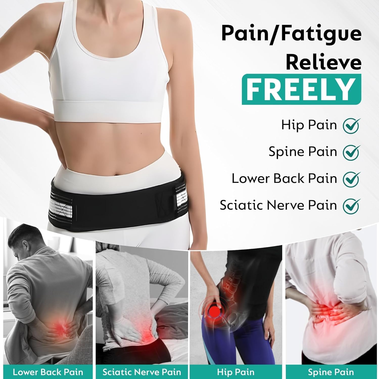ARPK Back Pain Belt Lower Back Support Brace for Men and Women- Anti-Slip Sciatica Pain Relief - Sacroiliac SI Joint Hip, Pelvic Beltt - Back Pain Belt For Women - REGULAR SIZE (grey) - Image 3 thumbnail