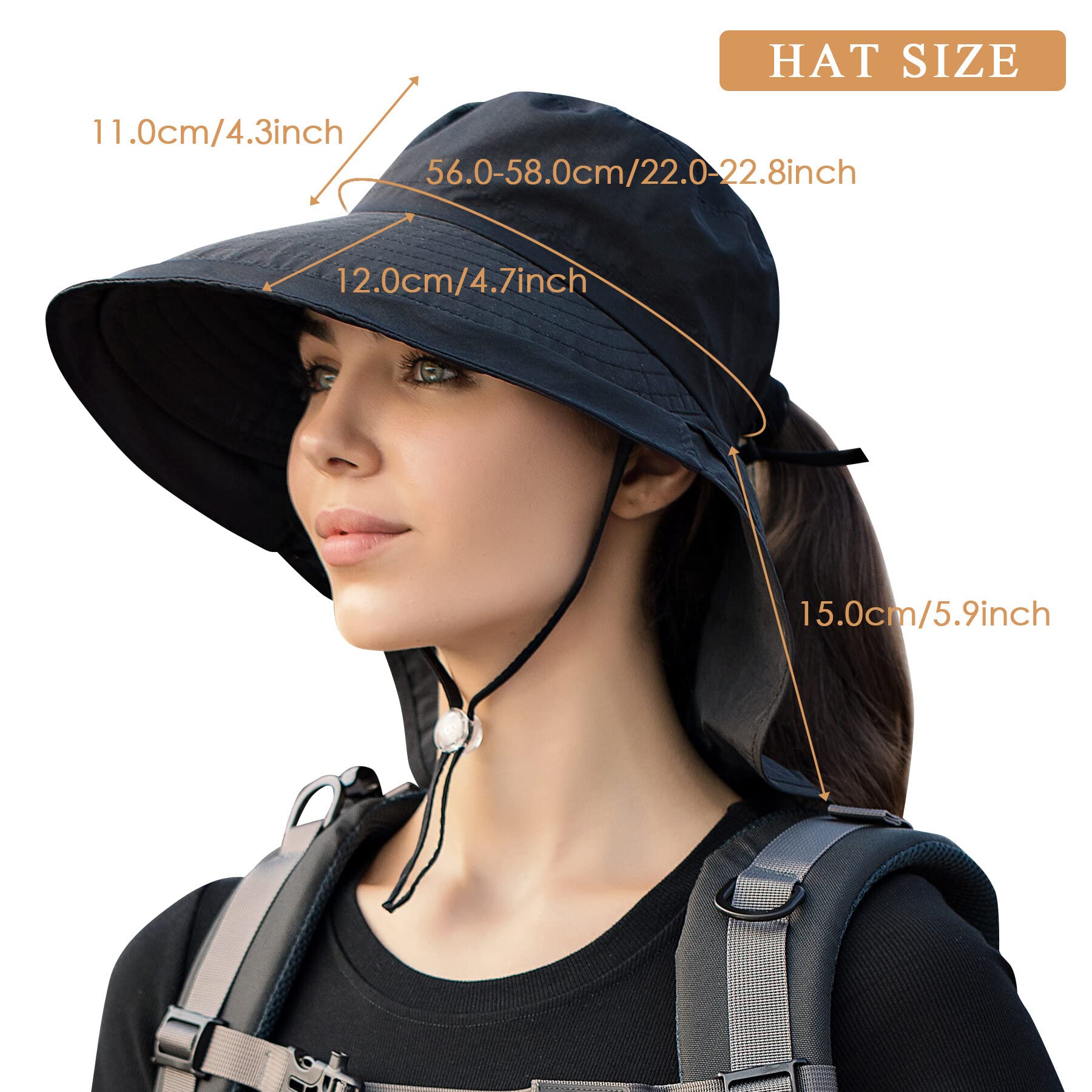 AIEOE Chapeau de Soleil à Large Bord pour Femme Protection UV Casquette avec Trou Queue De Cheval Randonnée Cyclisme Montagne Voyage