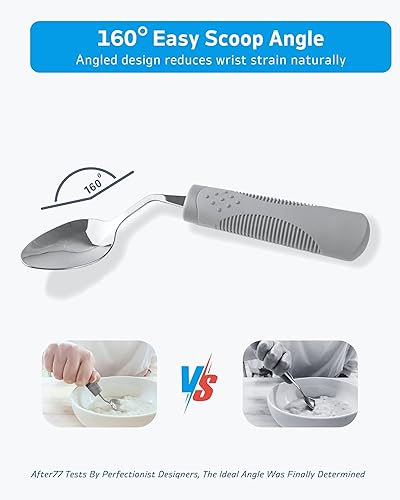 Miniatura 6 de Utensilios adaptativos (juego de 4 piezas) con peso de 5 oz  Utensilios en ángulo de 42 para pacientes de Parkinson, temblores de manos, artritis y