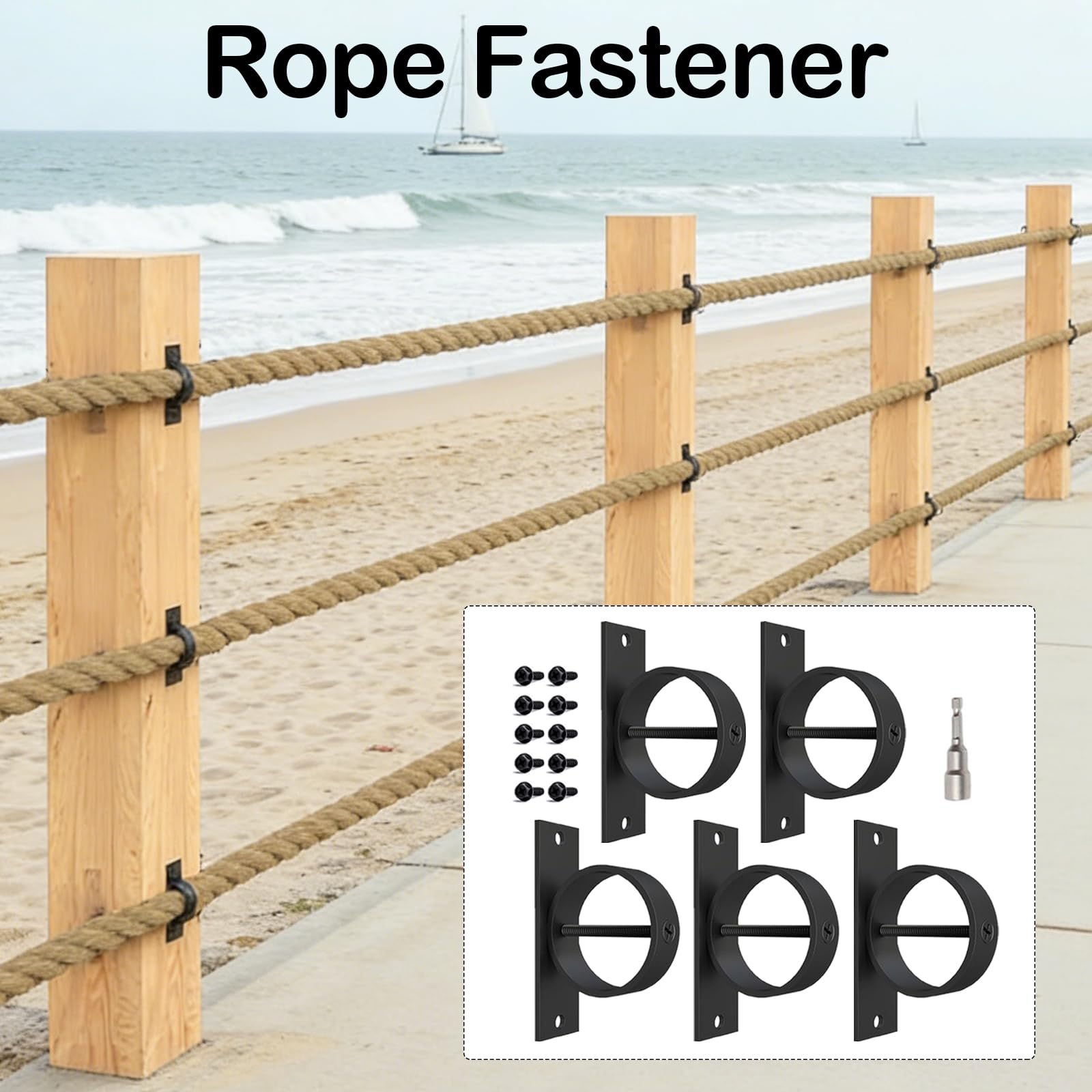 5 Stück Schwarz Seilhalter, Kordelhalter 5cm Ring Seilhalterung mit Kreuzschrauben Befestigung, Dekoseilhalterung Seilträger Halterung aus Edelstahl Jute Seil Handlaufseil Treppenseil Zubehör