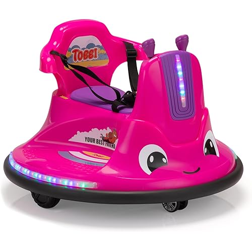 TOBBI Toddlers Bumper Car, 12v Baby Electric Ride On Snail Shape Toy with Remote Control/Children DIY Funny Stickers/360 Degree Spin for Kids of Ages 1.5-9 (Rose Red)