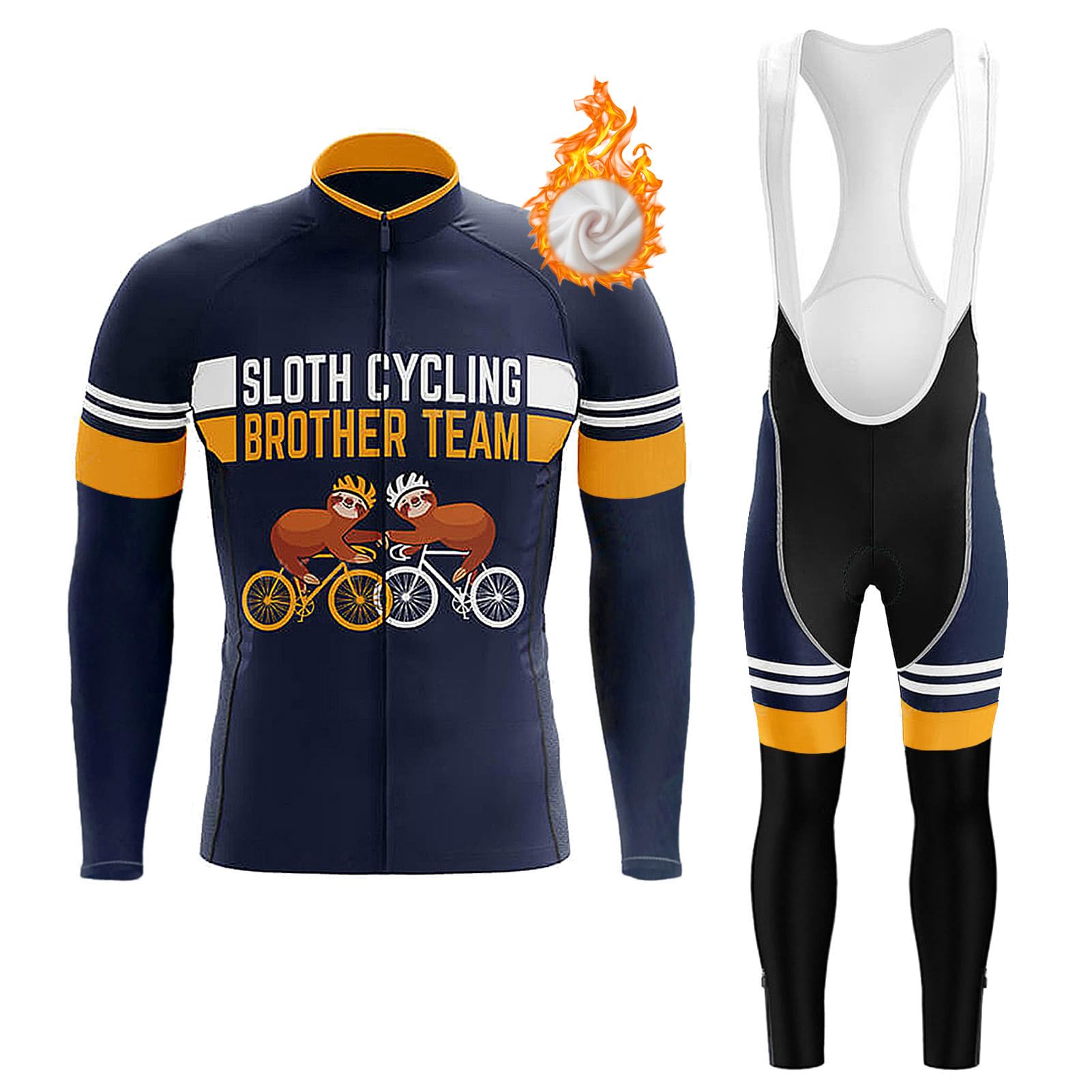 Conjunto Ropa Ciclismo Hombre Maillot Bici MTB Invierno,Traje Ciclista Polar Térmico Chaquetas Manga Larga y Pantalones Tirantes con 19D Gel Acolchado,Completa de Bicicleta Jerseys Ciclo Transpirable