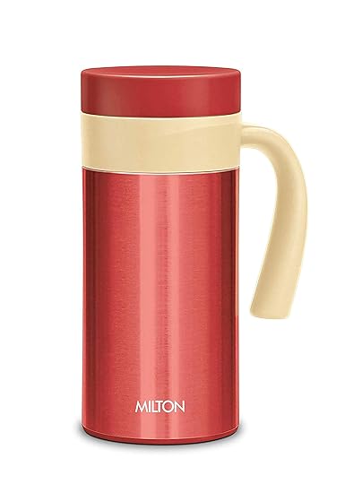 Milton Flagon Thermosteel Vacuum Insulated Flask, 400 ml, Red | Hot & Cold | Rust Proof | Leak Proof | Mug for Tea, Coffee & Juice