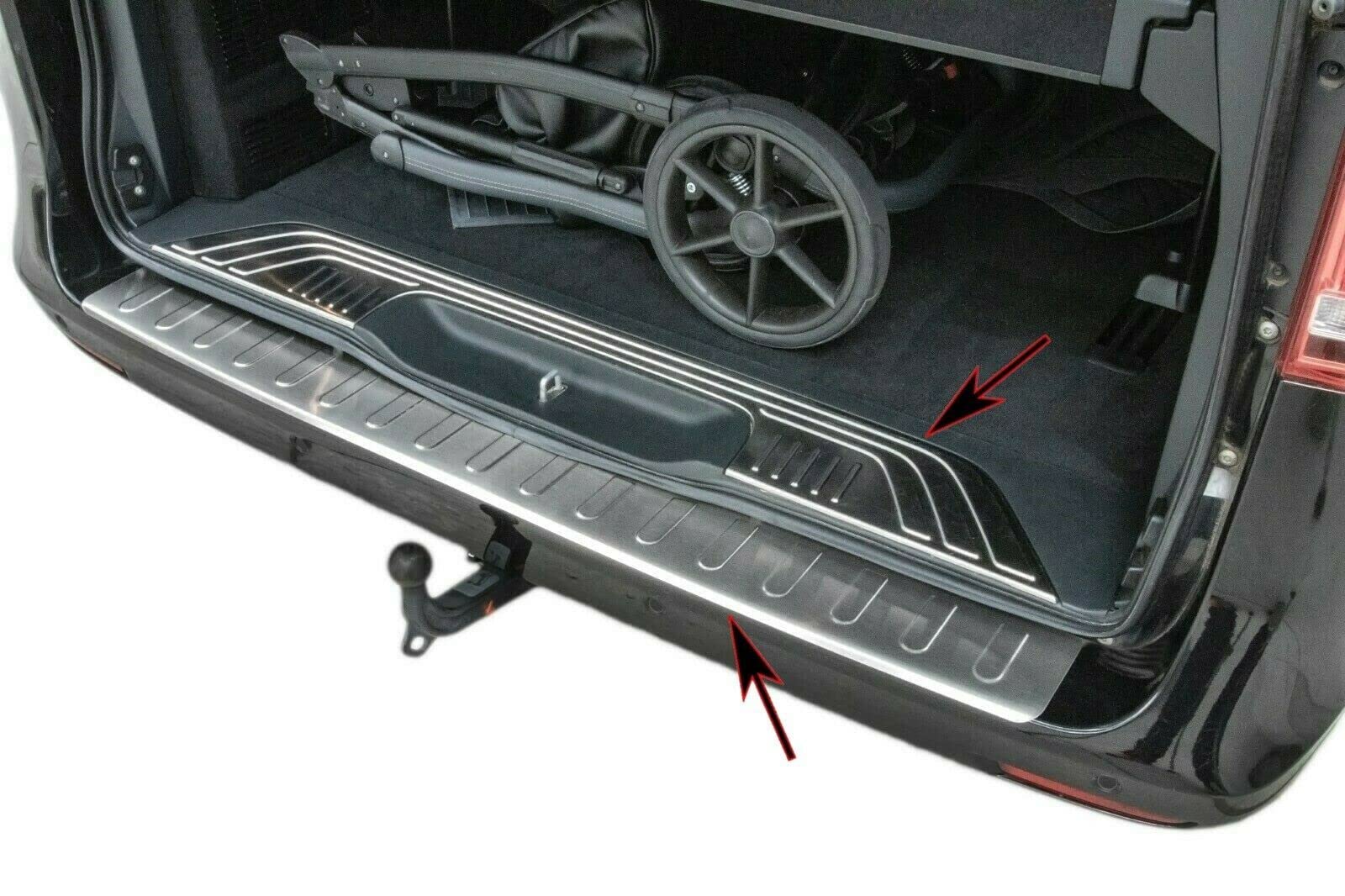 RECAMBO Ladekantenschutz Set Edelstahl kompatibel für Mercedes VITO V-KLASSE W447 - matt gebürstet mit Textur - Styling und Schutz für die Stoßstange