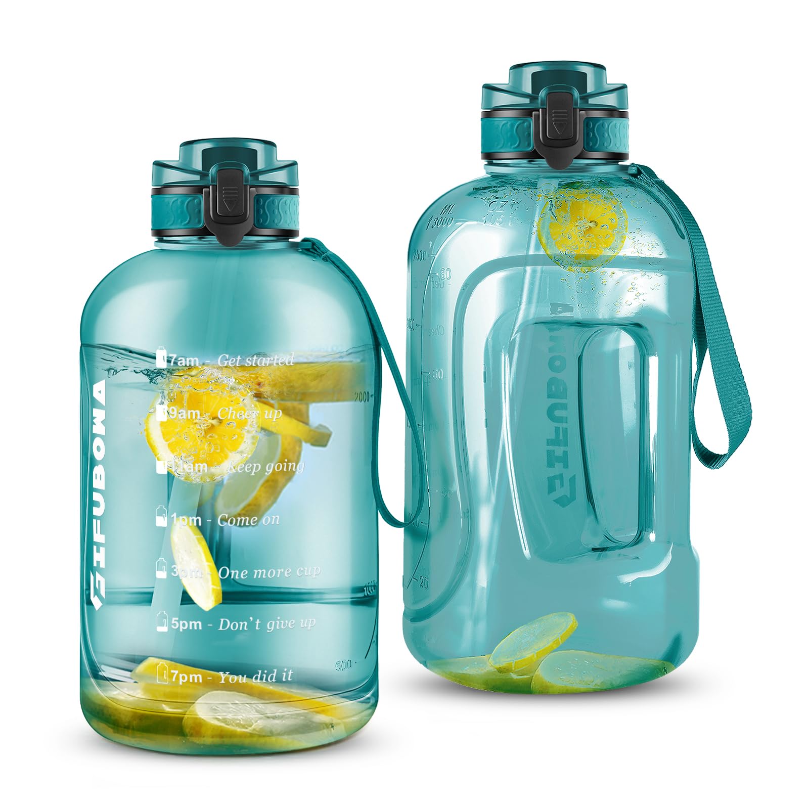 GIFUBOWA 3L Motivational Large Water Bottle with Time Marker 3 Liter Big Drinking Bottle with Handle 0.8 Gallon Cyan