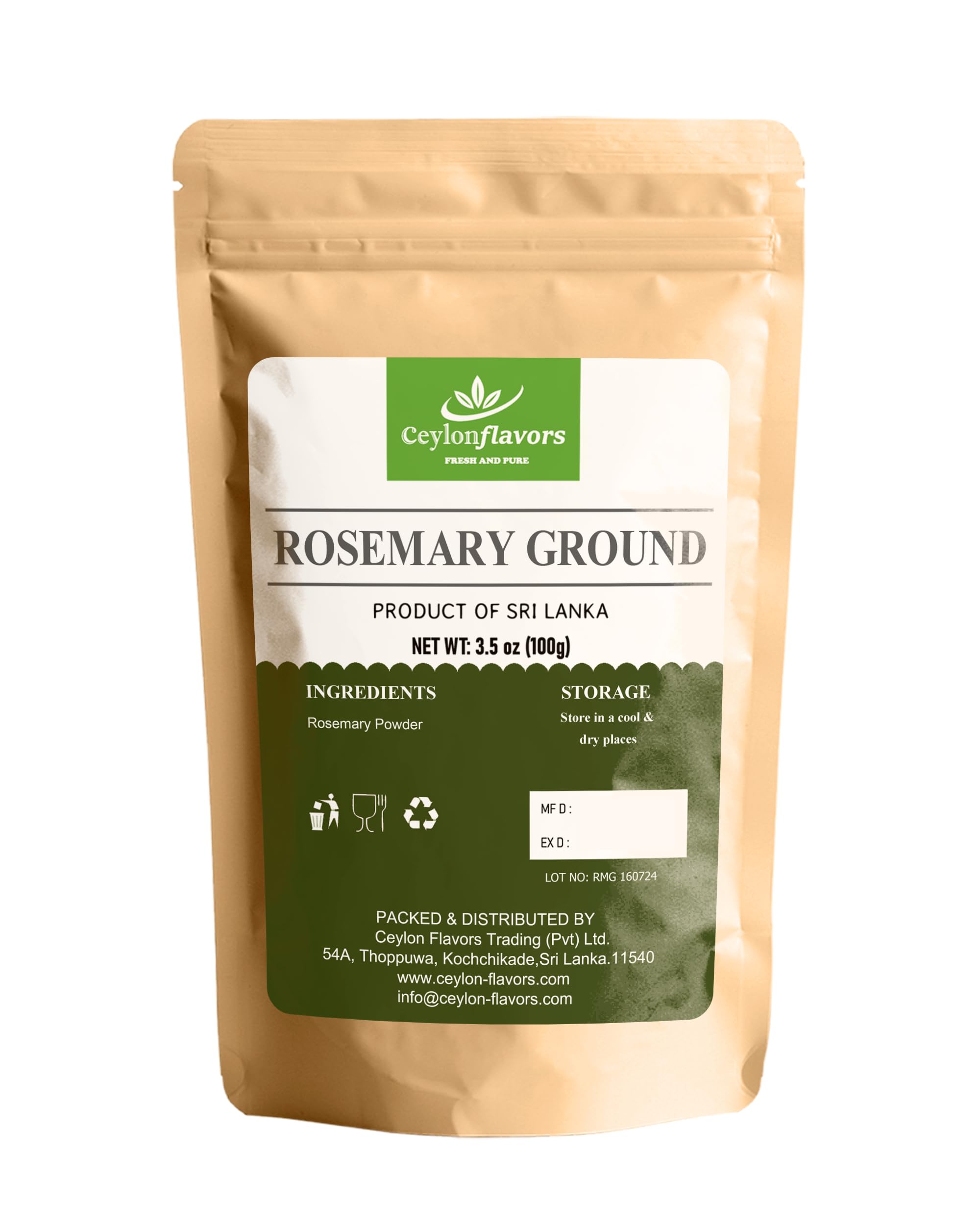 Ceylon Flavors Fresh & Pure Ground Rosemary Powder 3.5oz (100g) | Packed in a Stand Up Reselable Pouch