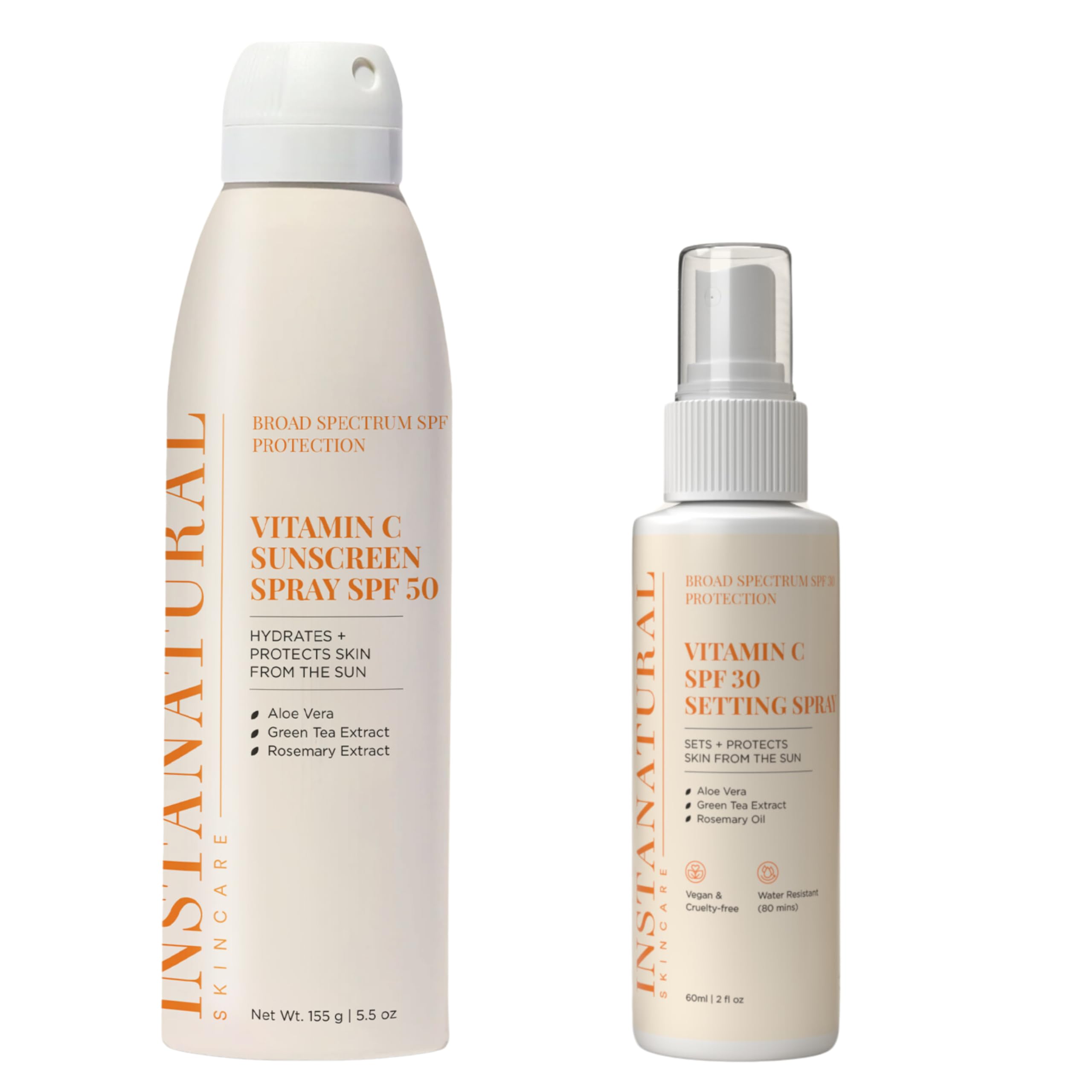InstaNatural Skin Care Vitamin C SPF 50 Sunscreen Spray SPF 30 Make Up Setting Spray Bundle Lightweight Non-Greasy