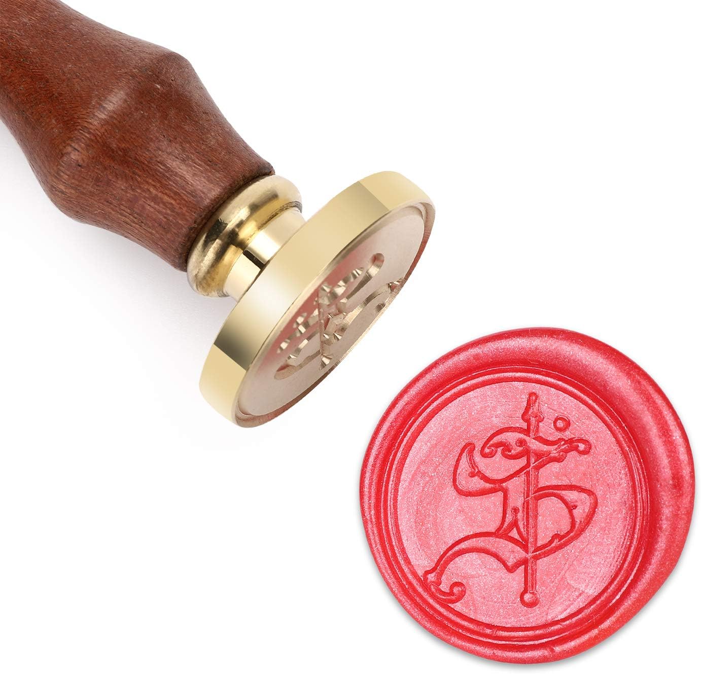 Mceal Wax Seal Stamp, Brass Seal with Wooden Handle, Victorian Letter S