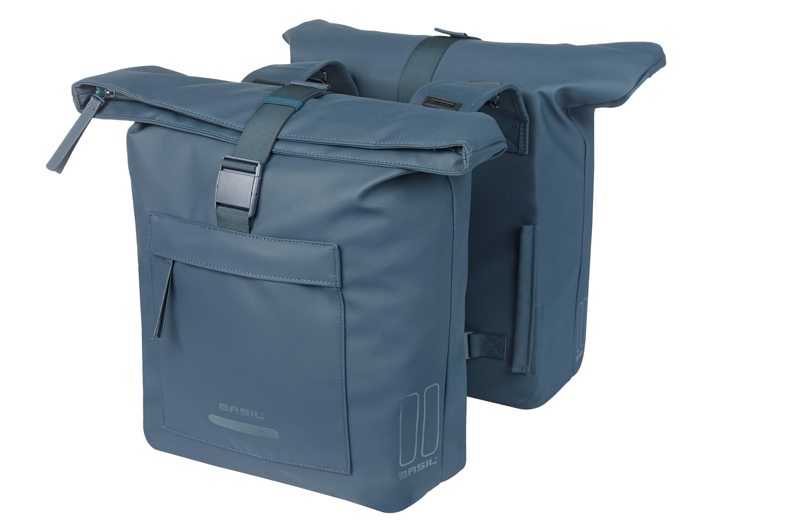 Basil Brooklyn Double Bicycle Pannier Rack - Waterproof 41L - Waterproof - Reflective - Recycled Material - Blue
