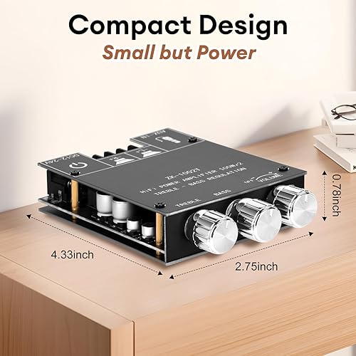 Miniatura 4 de ZK-1002T - Placa amplificador Bluetooth, 100W+100W 2.0 Channel Amp Board con control de agudosgraves, DC 12-24V, entradas Bluetooth y AUX, placa de