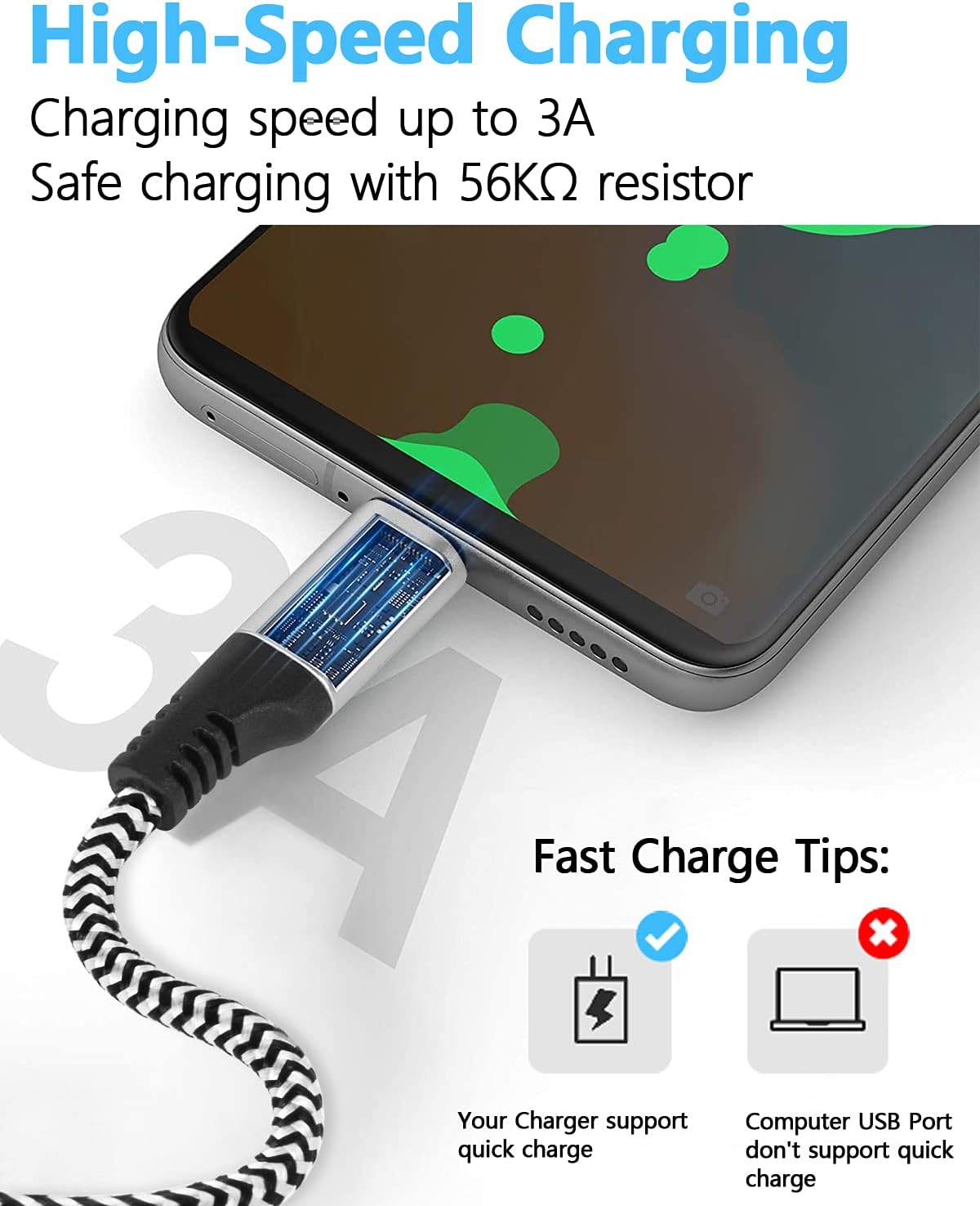 DEEGO USB Type C Cable, [10ft 2-Pack 3A] USB-C Nylon Braided Data Transfer QC 3.0 Fast Charging Cable, Compatible for Samsung Galaxy S8 S9 S10 S20 Plus/Note 8 9 10, LG, Google Pixel, PS5 Controller