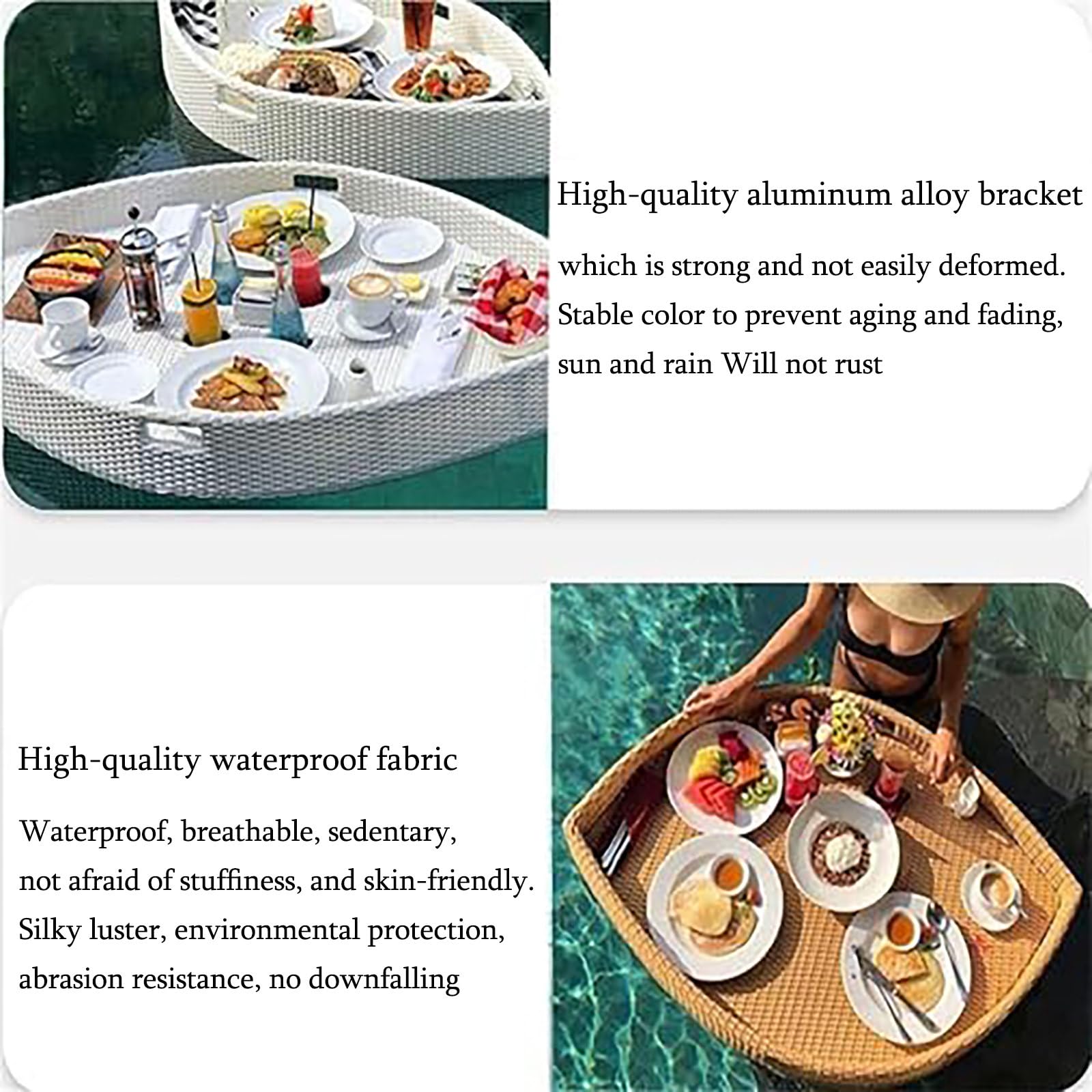Piatto piano galleggiante e vassoio per la colazione per feste in piscina e vasche da bagno, design in rattan per tè pomeridiano e fotografia, perfetto per intrattenimento e relax