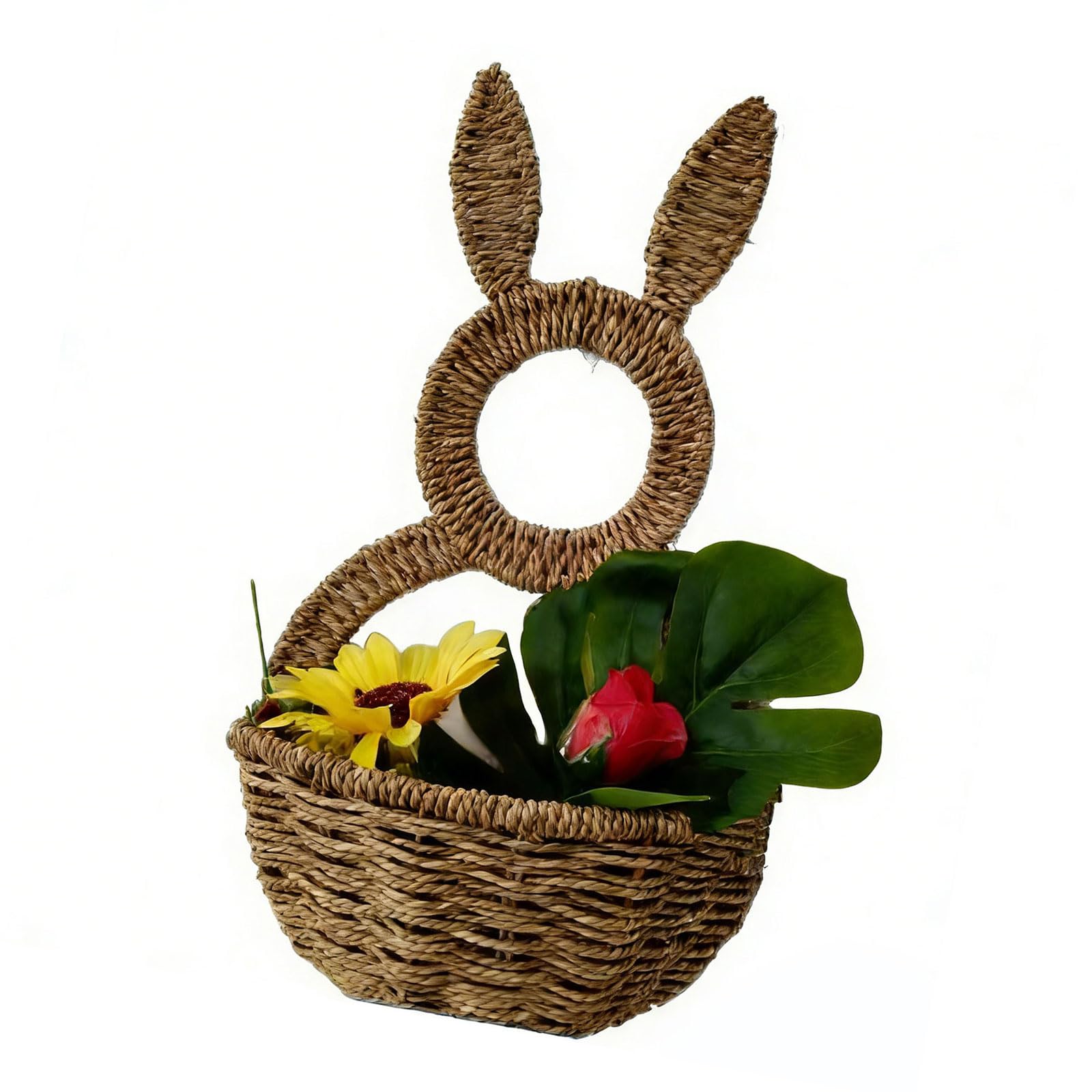 Limtula Portable Breathable Rattan Storage Basket with Lovely Rabbits Ears Breathable Flower Holder Ideal for Organizing Flexible Flower Basket