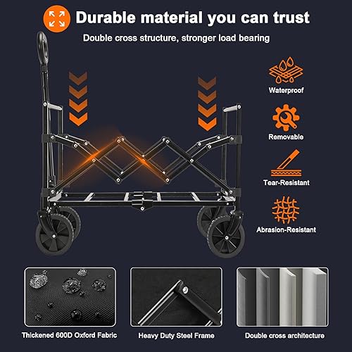 Miniatura 3 de Carrito plegable con capacidad de peso de 350 libras, carrito de compras ligero con ruedas, carrito plegable de comestibles portátil para playa,