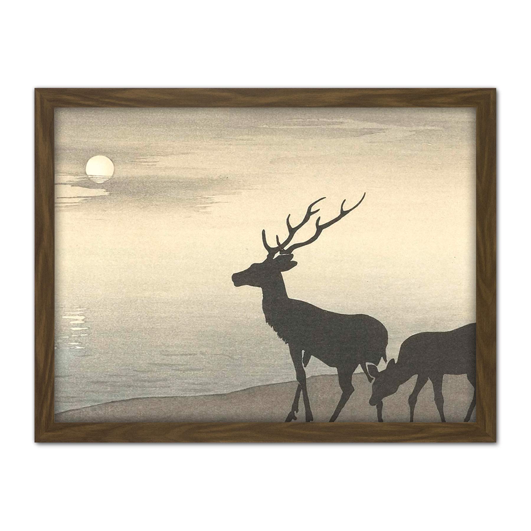 Artery8 Ohara Koson Torii Gate And Deer Landscape Artwork Framed Wall Art Print 18X24 Inch