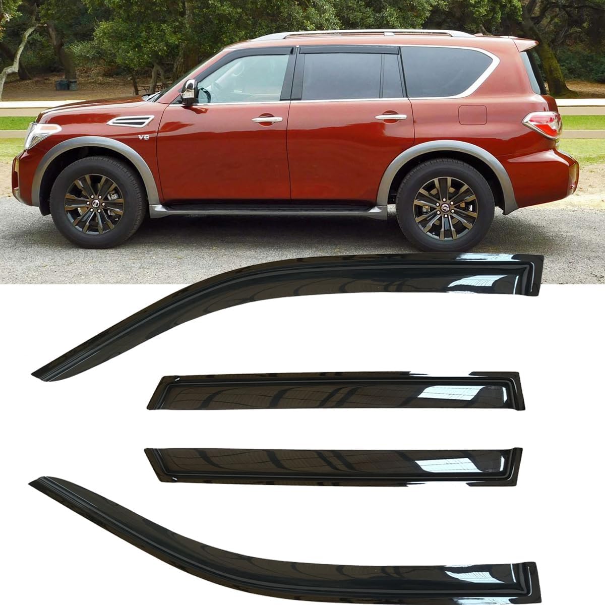 4pcs Original Shatterproof Side Window Wind Vent Deflectors for Armada 17-24,Tape-on Rain Guards Sets,Nice Looking Window Visors for Cars,Window Deflector fit for Nissan 2017-2024 Armada NI60 for 2017-2023 Nissan Armada