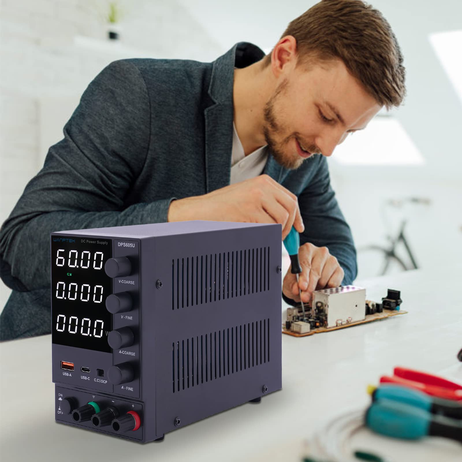 Regelbares Labornetzgerät Labornetzteil DC Trafo Wandler Inverter 0-60V 0-5A 300W - Hochpräzise Spannungs- und Stromregelung - USB Quick Charge - Kurzschlussschutz - DPS605U