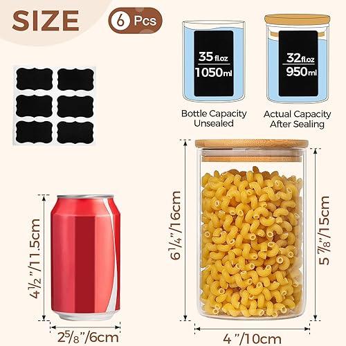Miniatura 2 de ComSaf Contenedores de almacenamiento de vidrio de 32 onzas con tapas, tarros de vidrio con tapas de bambú, tarro transparente para almacenamiento