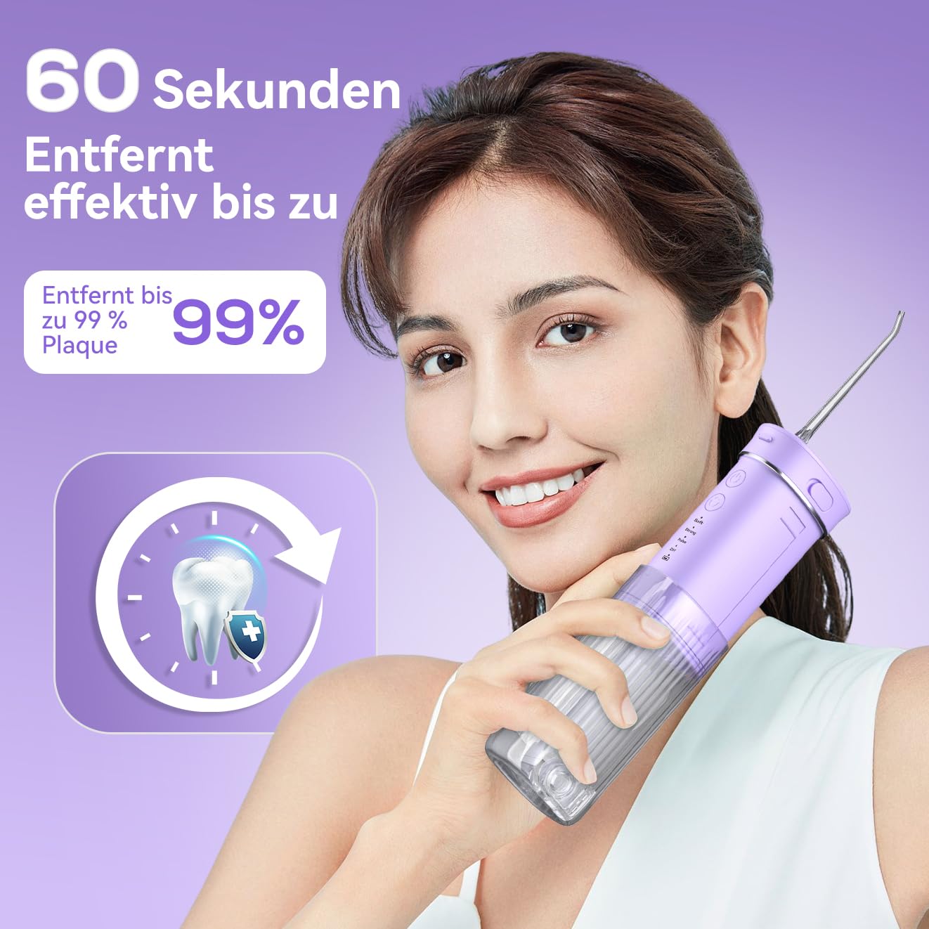 JTF Hydropulseur Jet Dentaire Portable Mini, Électrique Voyage Irrigateur Oral Detartreur Avec 5 Buses Rechange, 4 Modes Water Flosser, 230 ML Réservoir D'eau Escamotable, IPX7 Étanche(Violet)