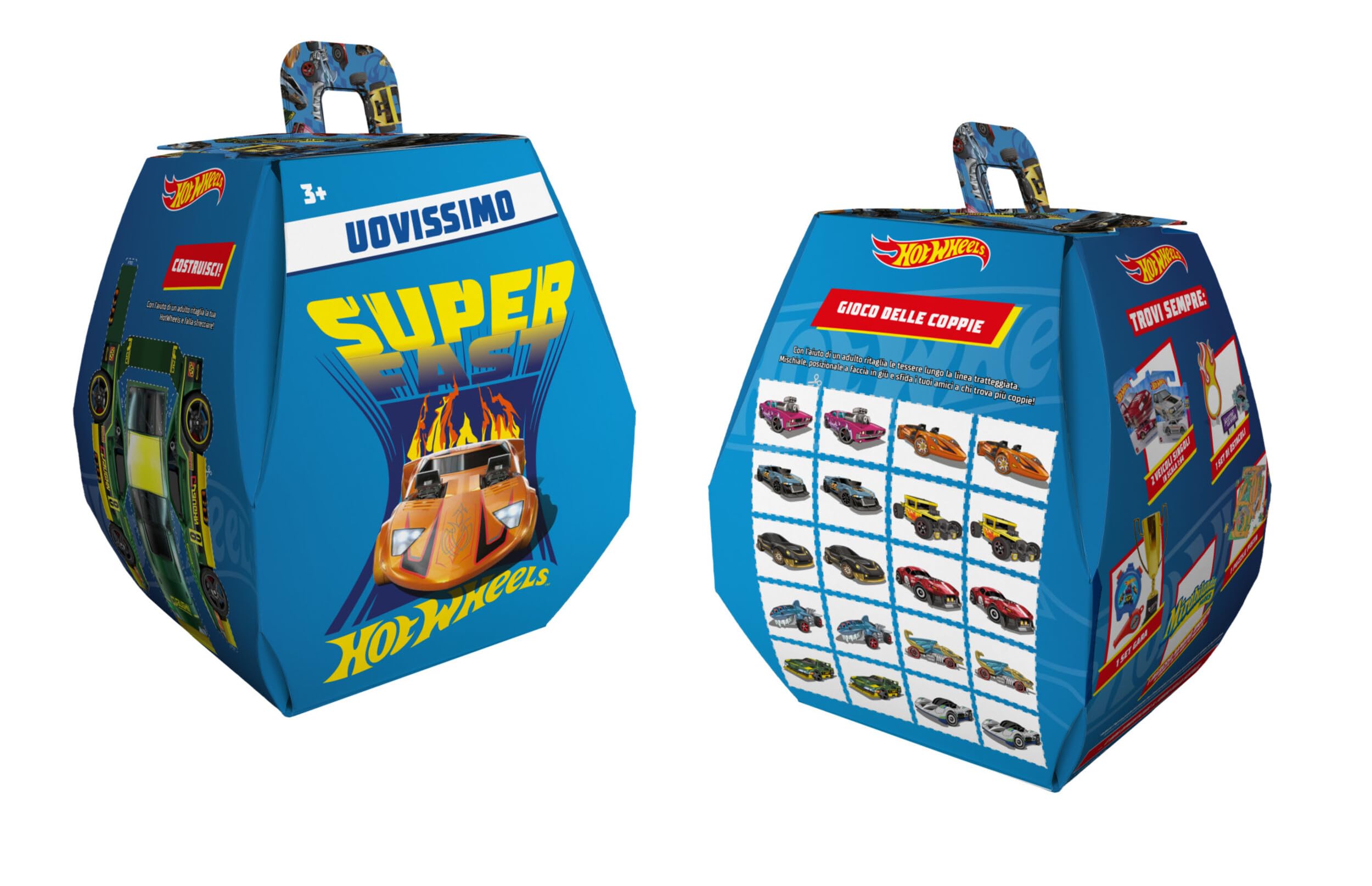 Hot Wheels - Uovissimo 2024, include 1 Set Gara con la coppa e due veicoli in scala 1:64, tanti accessori e 1 ingresso bambino omaggio a Mirabilandia, giocattolo per bambini, 3+ anni, JBN10