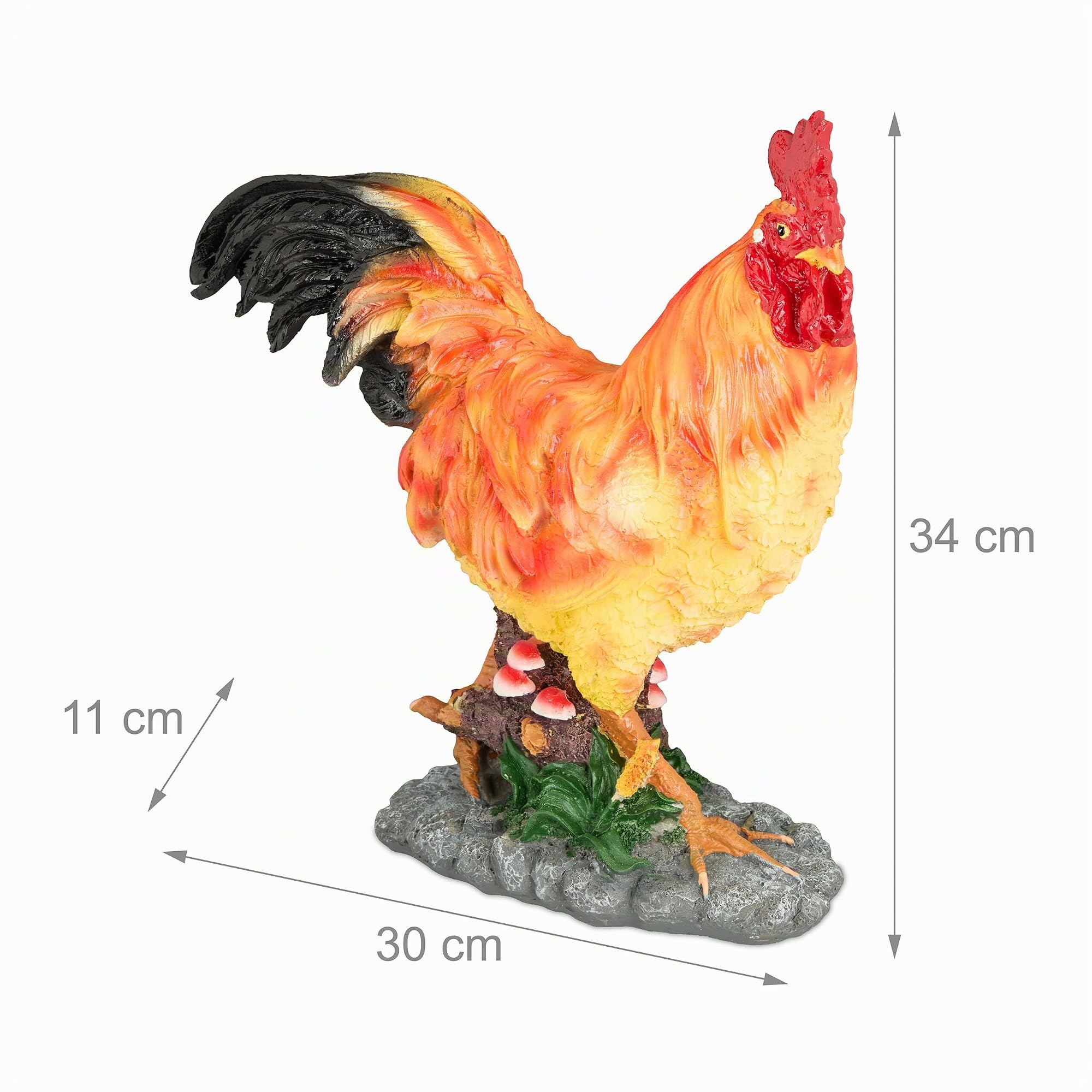 Relaxdays Statua da Giardino a Forma di Gallo, Figura Realistica in Poliresina Resistente alle Intemperie, Colorato