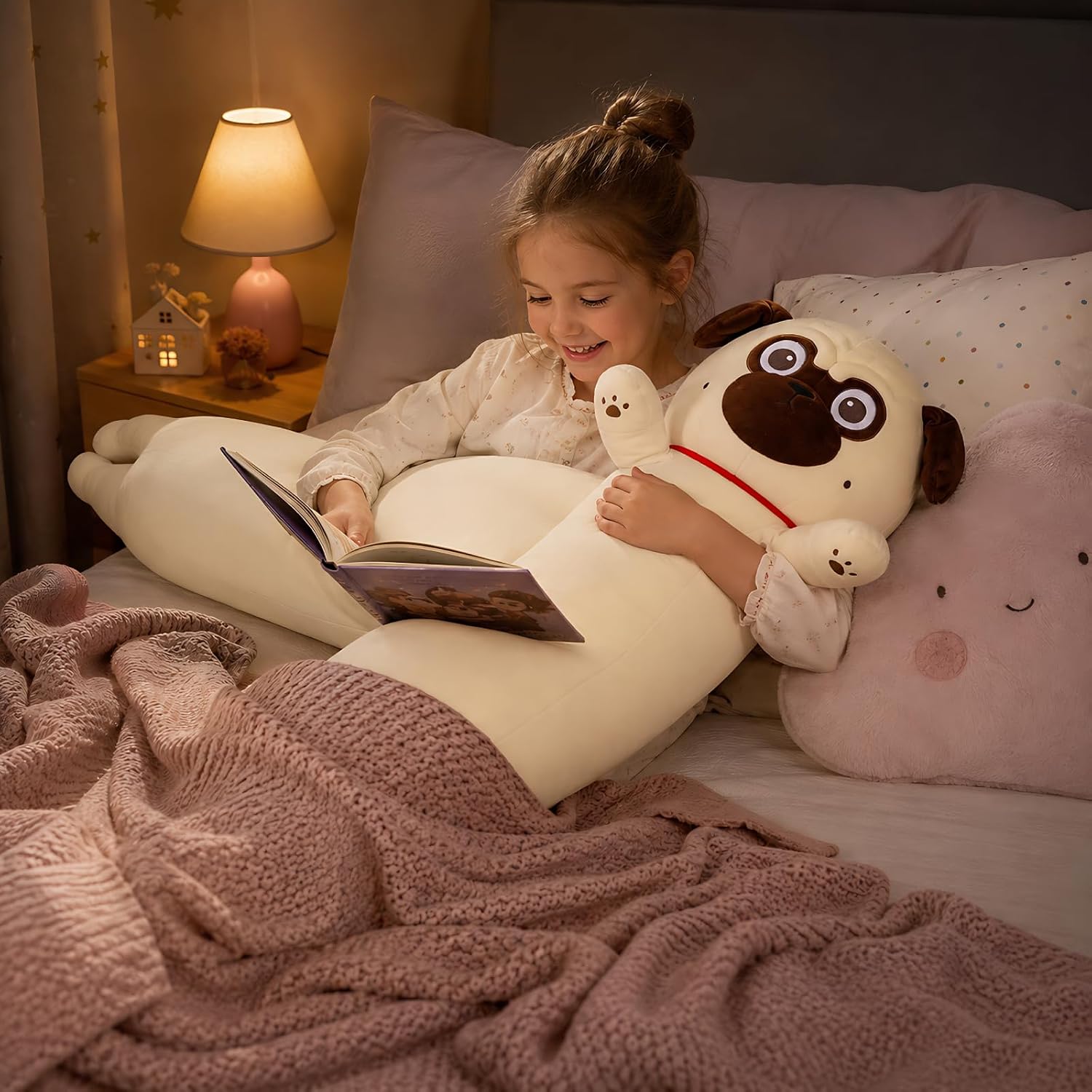 MaoGoLan Super Soft Stuffed Dog for Girls Kids Pug Plush Pillow 43 inch Long Puppy Stuffed Animal Body Pillow, Bulldog Stuffed Animal Pug Lovers Gifts Christmas Valentine's Day Halloween image 2