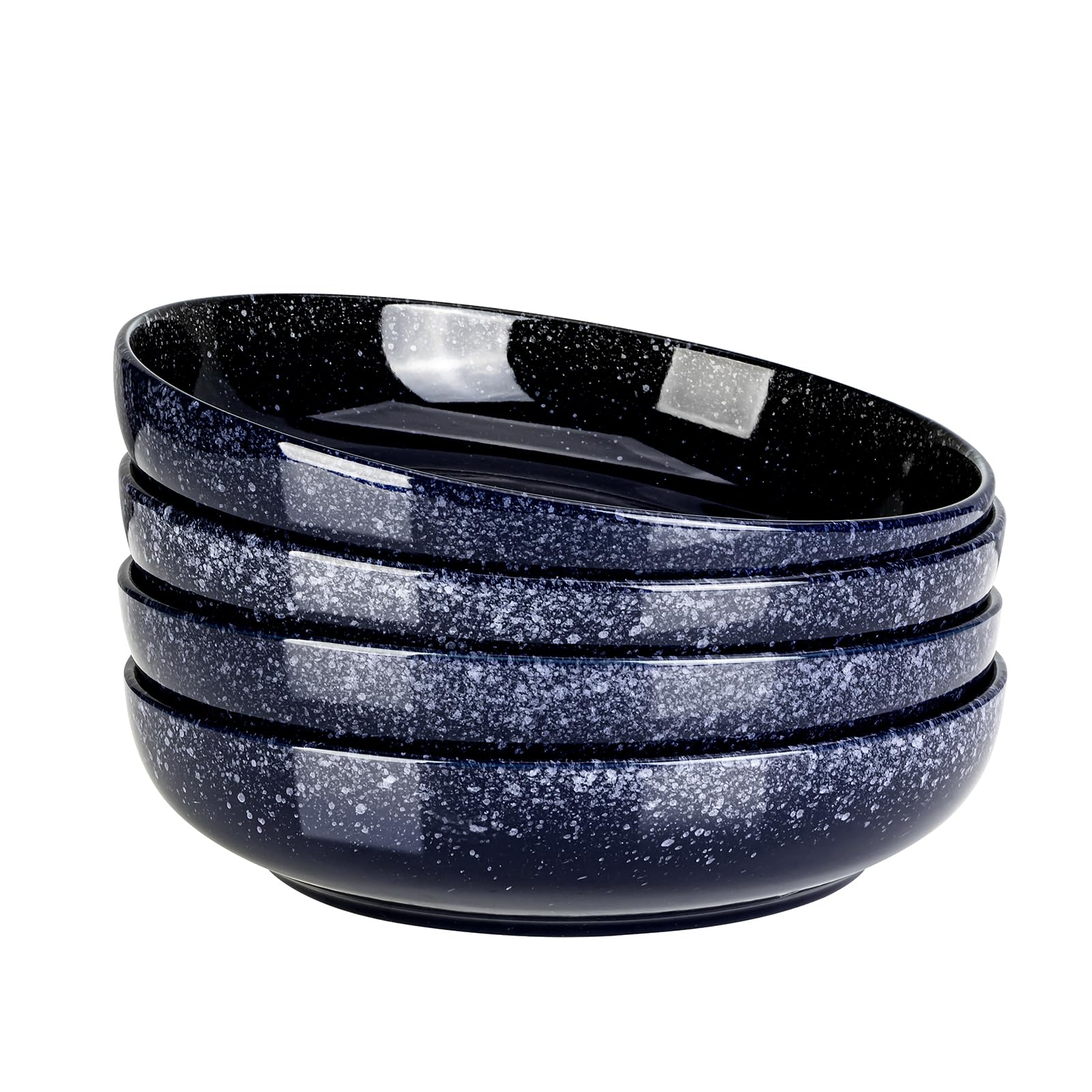 Large Serving Bowls Set of 4, 65 ounce Large Salad Bowls, 10'' Ceramic Wide Shallow Bowl Plates, Pasta Serving Dishes for Party, Entertaining, Microwave Safe(Navy Blue)