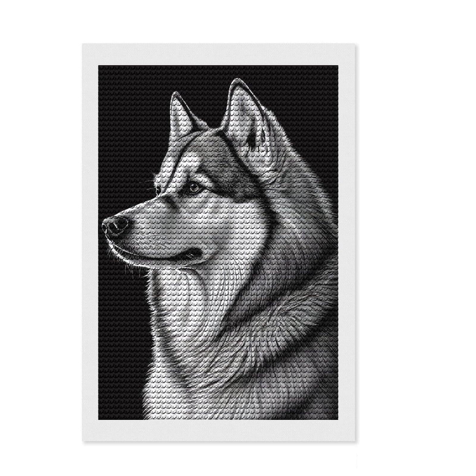 Junmoney Husky Drawn Dog Diamond Painting Set 8"x12", for Craft Lovers, Complete Accessories, Birthday Gift, Bedroom Decor, with Tool Kit