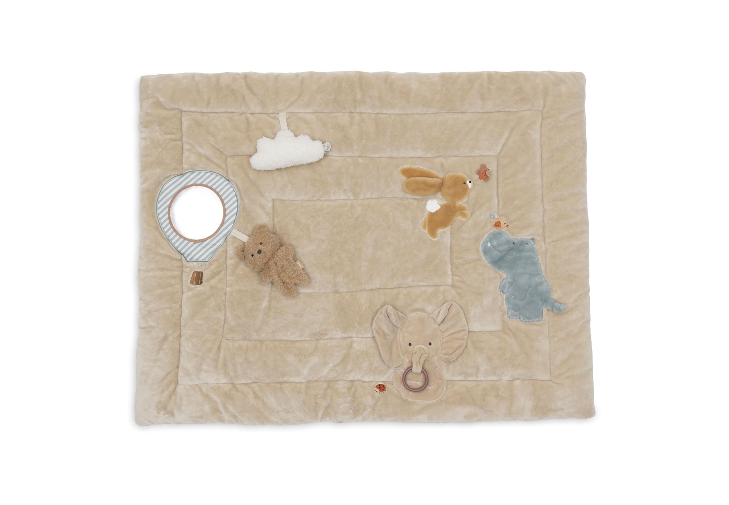 Jollein Aktivitäten Krabbeldecke Baby - 80x100 cm - Mit Spiegel, Knisterelementen & Spielfiguren - Baby Spieldecke - Fördert Sinne & Motorik - Spielmatte Baby - Jollies
