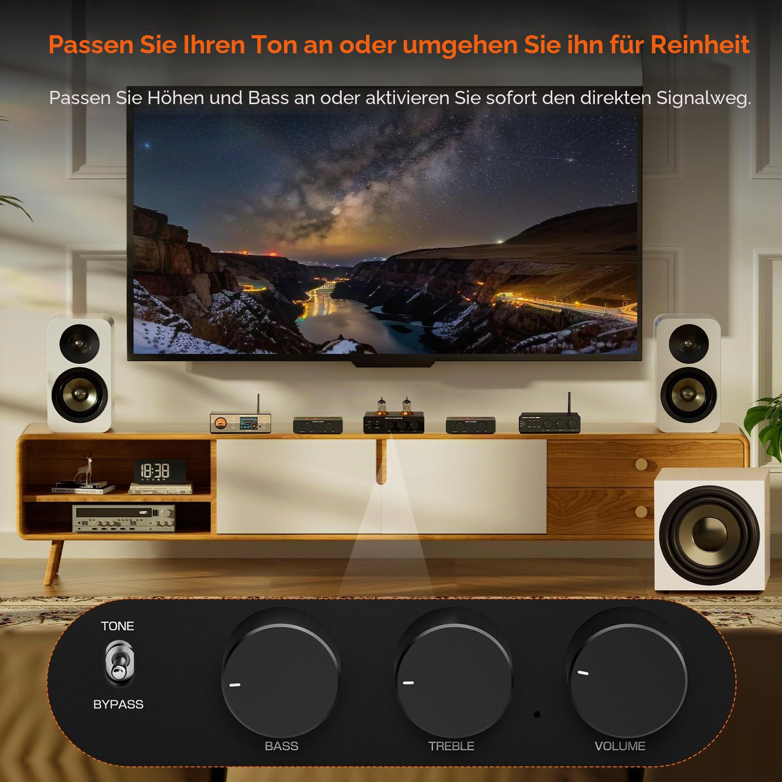 Douk Audio P7 Phono Vorverstärker: ECC83 Röhren Plattenspieler Vorverstärker mit Symmetrischem XLR Ausgang, Hochpassfilter, Bass- und Höhenregelung, Bypass für MM Plattenspieler, Verstärker