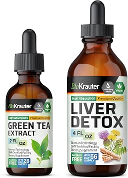 BIO KRAUTER Green Tea Tincture 2 Fl. Oz. & Liver Detox Tincture 4 Fl. Oz.
