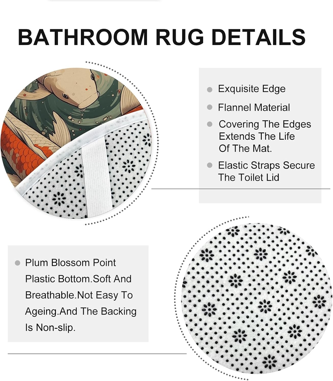 4Pcs Japanese Shower Curtain Sets with Non-Slip Rug, U Shape and Toilet Lid Cover Mat, Koi Home Bathroom Decor Set Accessories with 12 Hooks, 72 x 72 Inch