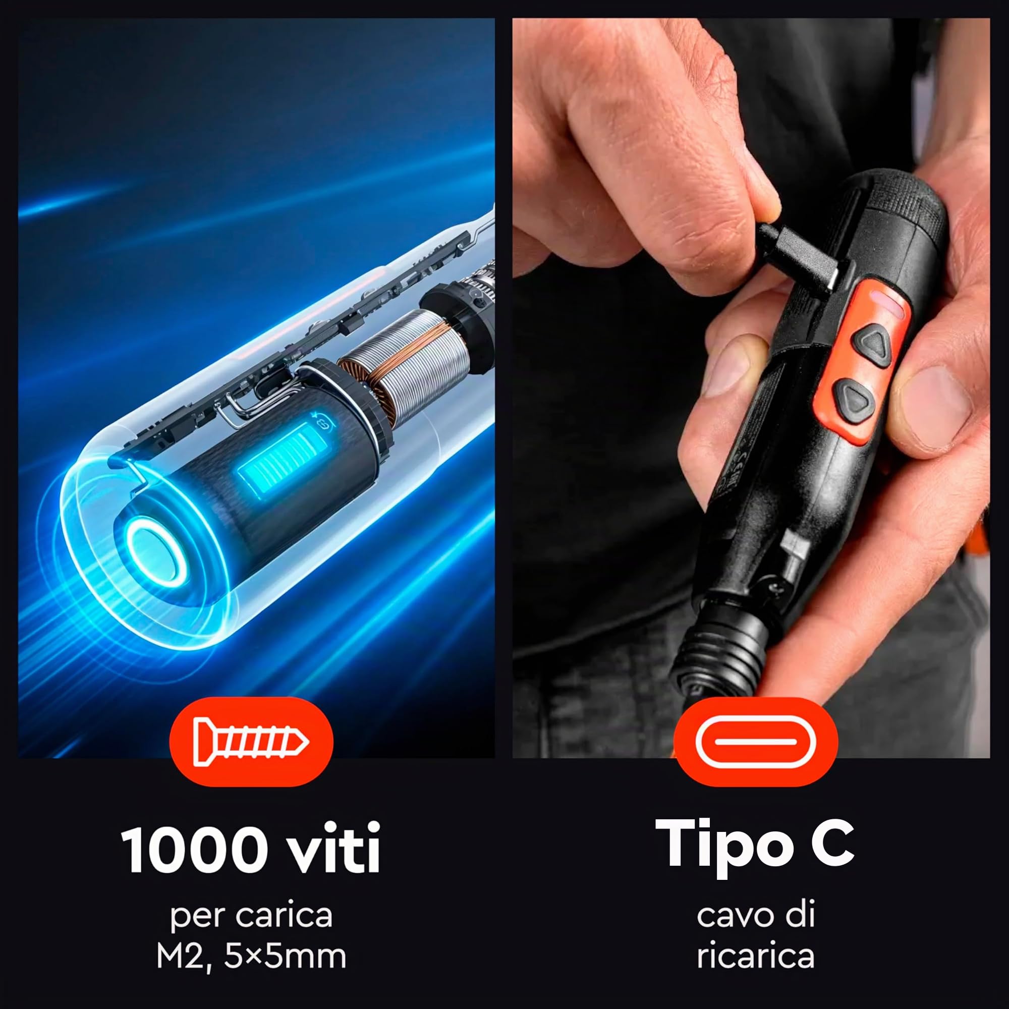 Cacciavite Elettrico a Batteria 3.6V, Design Ultra Compatto, Ricarica USB-C, Luce LED, Portainserti Magnetico, Avvitatore Portatile per Casa e Fai da Te - CSD-36X