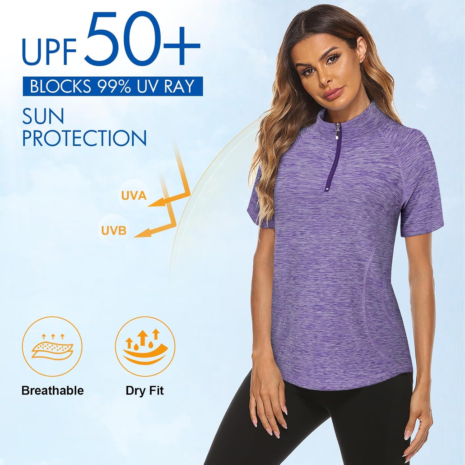 Koscacy Womens Quarter Zip Polo Shirts Short Sleeve Quick Dry Golf Tennis Athletic Tops (S-2XL)