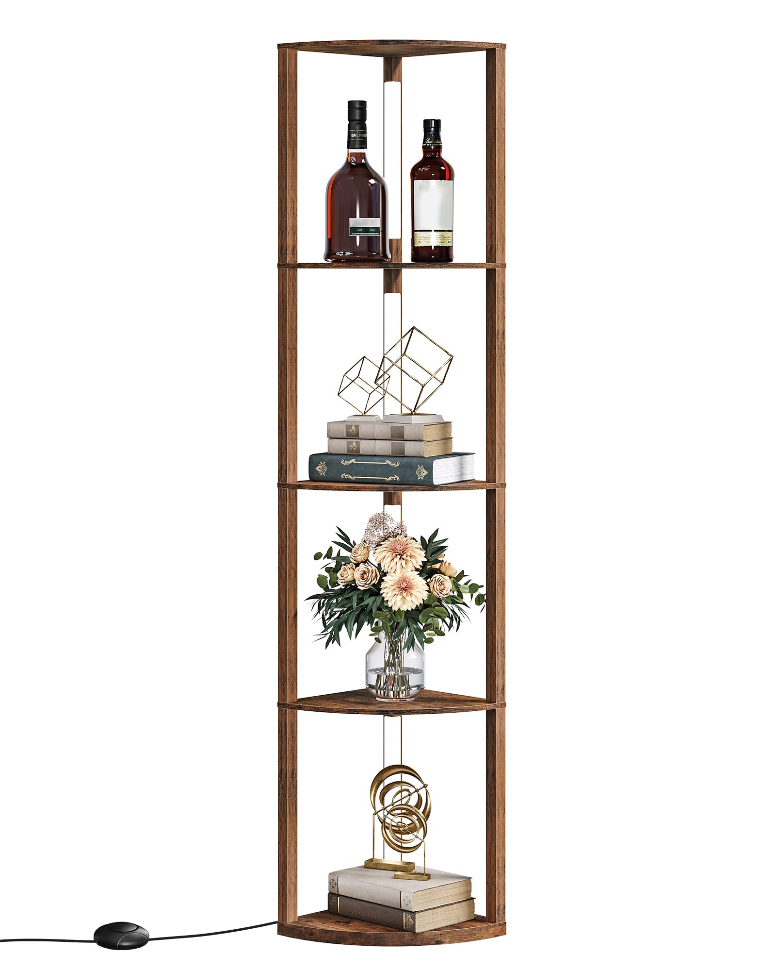 Stehlampe Wohnzimmer mit Regal, Dimmbare Stehleuchte aus Holz, Regalstehleuchte 20W-LED, Retro, 360°drehbarer Lampenständer, für Schlafzimmer, Arbeitszimmer, Büro ZF54LDD05N1