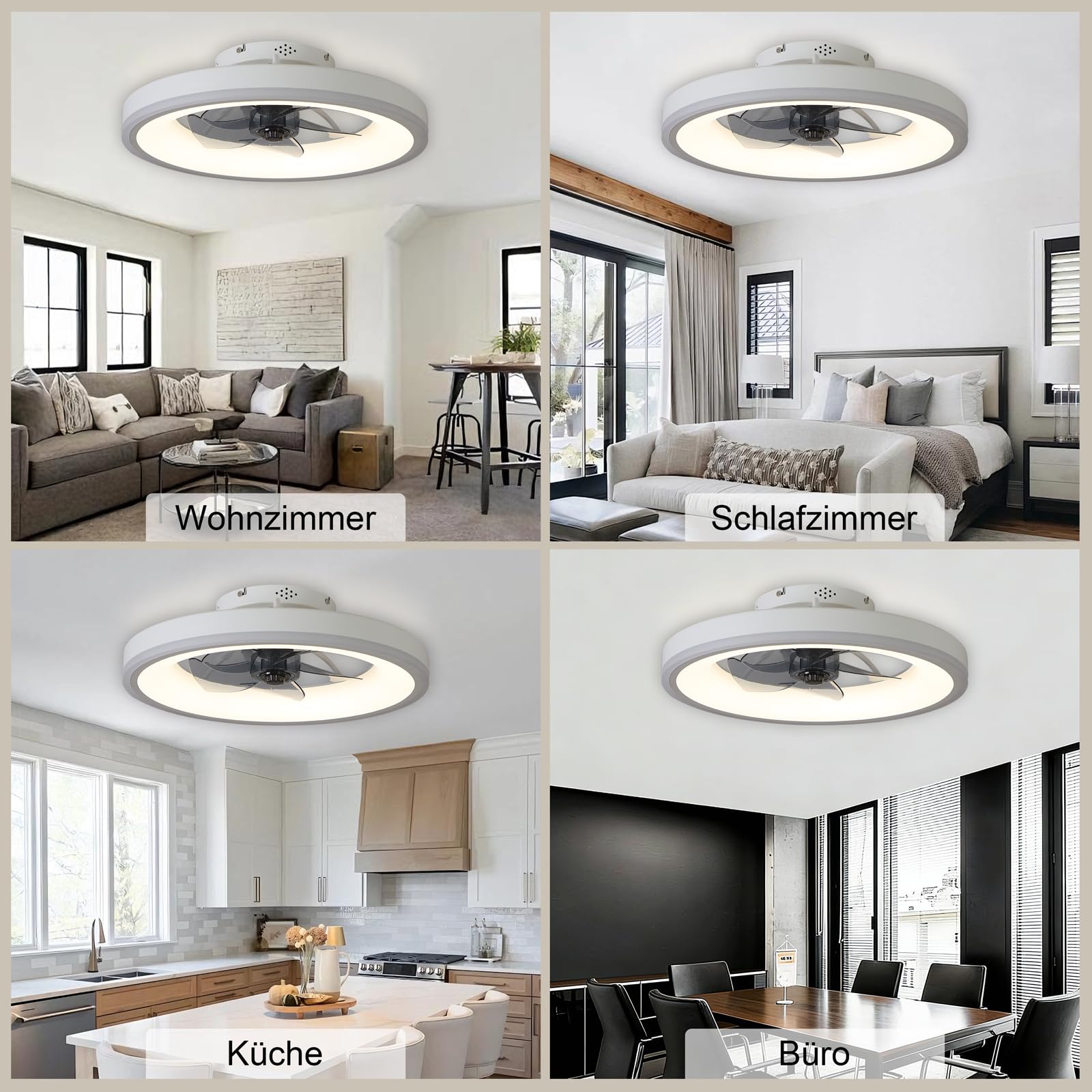 50 cm Deckenventilator mit Beleuchtung, RGB-Licht, leise, Weiß | RGB Deckenventilator mit Licht, Fernbedienung, Deckenlampe mit Ventilator, 6 Geschwindigkeiten, dimmbar, Timer, Schlafzimmer