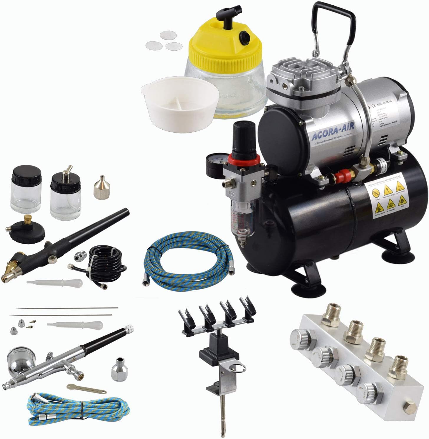 Airgoo Compresseur D'aérographe De Luxe AG-326 Avec Deux Ventilateurs De Refroidissement Et Réservoir D'air De 3 L, Régulateur, Piège à L'humidité Pour Loisirs, Tatouage, Graphique Etc