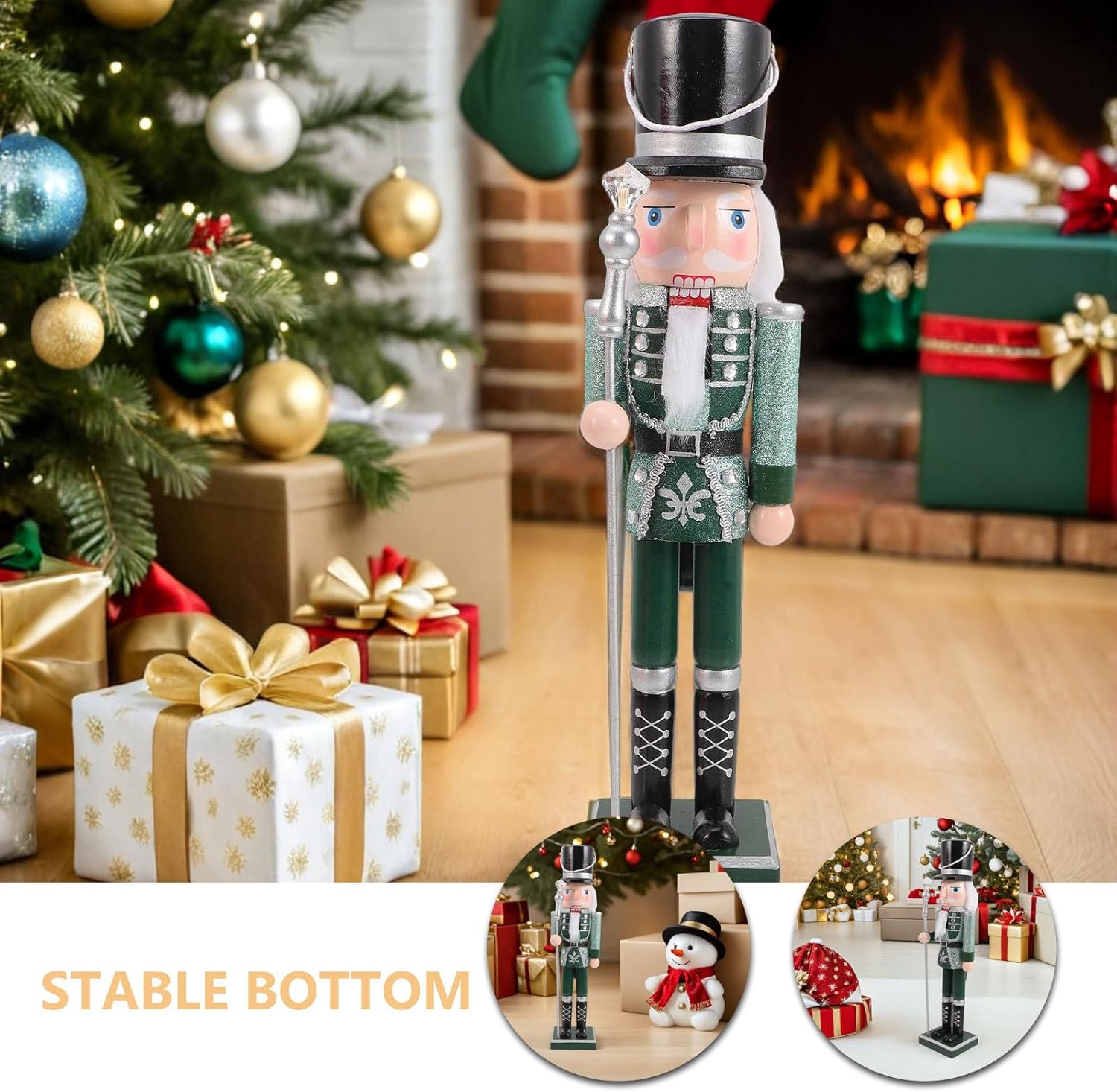 Nutcracker Christmas Decor: Wooden Nutcracker 38cm Traditional Soldier Puppet Figurine Tabletop Ornament for Christmas Decorations and Festive Parties