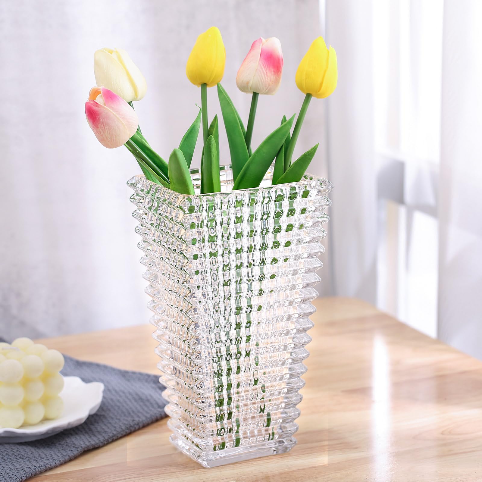 Amazon.co.jp: ガラスの花瓶、透明な正方形のブロックの花瓶の装飾 