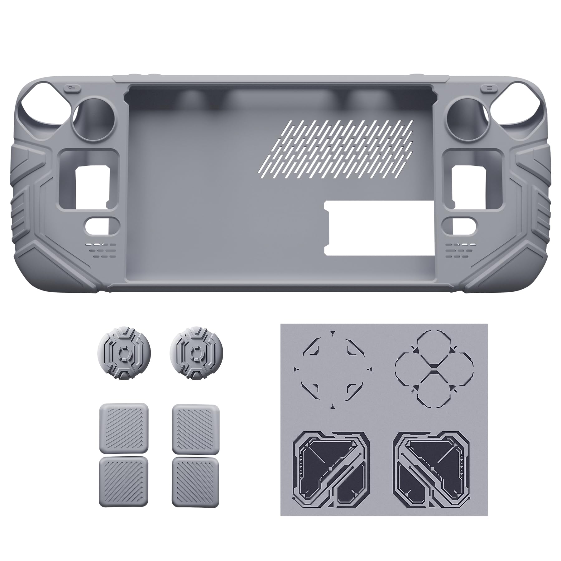 playvital Cover Skin per Steam Deck OLED/LCD, Custodia Silicone Grip Antiscivolo&Copri Levette Analogiche&Tasti Posteriori&Adesivi, Accessori per Steam Deck, Mecha-Grigio