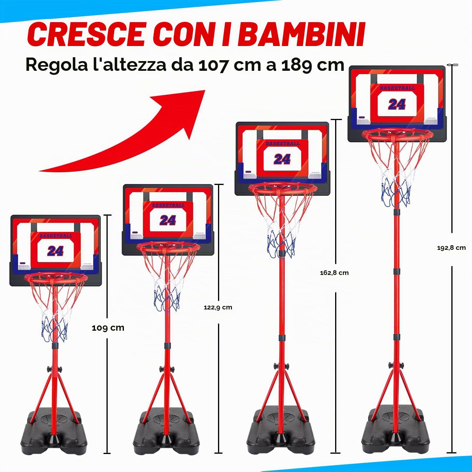 Canestro Basket Bambini Esterno Interno,Set da Basket Portatile Regolabile