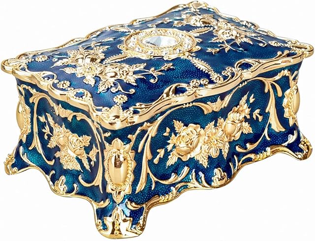 Feyarl Vintage Jewellery Box Small Trinket Box Earrings Ring Organizer Box Ornate Keepsake Box Case for Christmas Valentine Wedding Birthday Gift (3.5 x 2.3 x 1.57 inch)