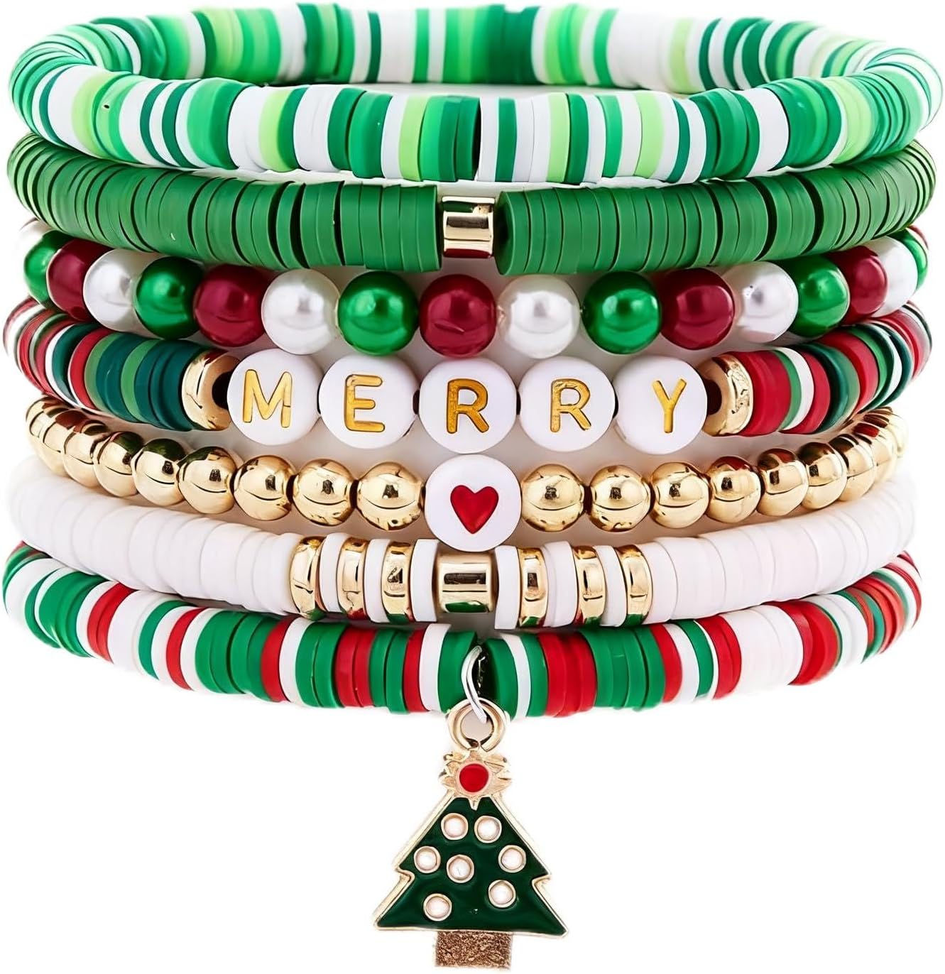 MTAADSQ Christmas Bracelets for Women Stackable Xmas Stretch Festive Bracelets Jewelry Heishi Costume Christmas Decor